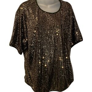 SHEIN Black and Gold Sequin Short Sleeve Top (item#10049)